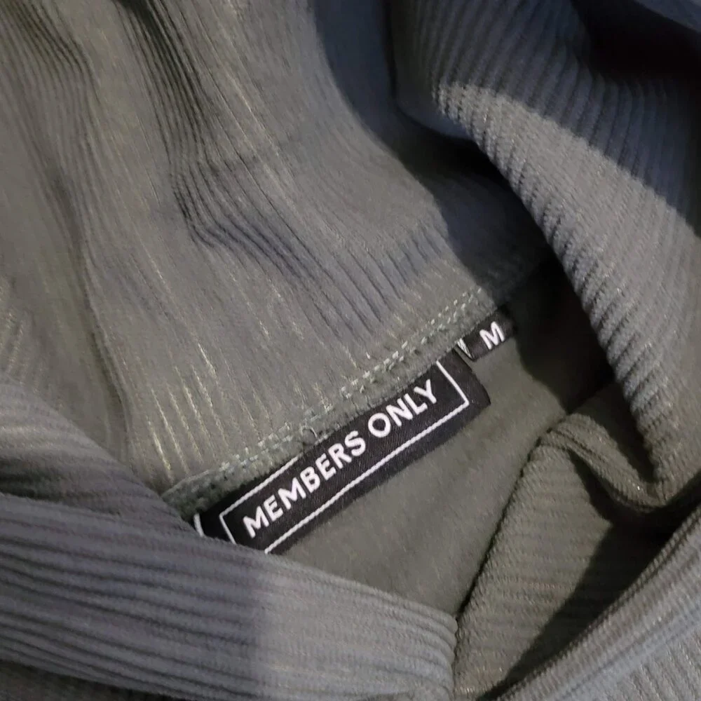Members Only Corduroy Pullover Hoodie Heavy Sage Green Men's Medium M Like New